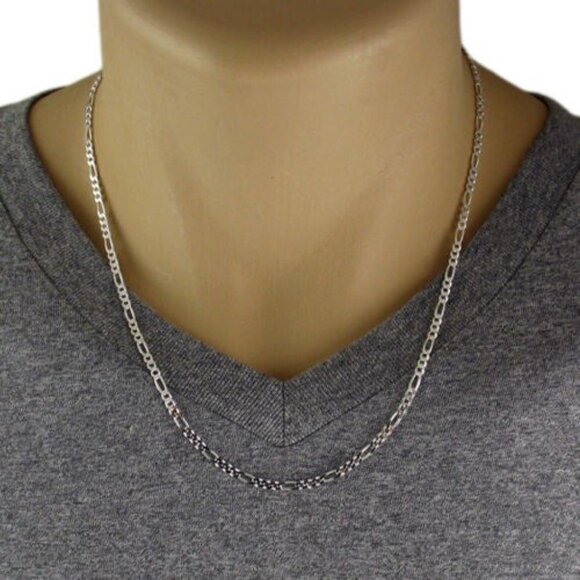 STERLING SILVER FIGARO CHAIN NECKLACE 3MM (GAUGE 080). AVAILABLE IN 5 LENGTHS. - Picture 3 of 3